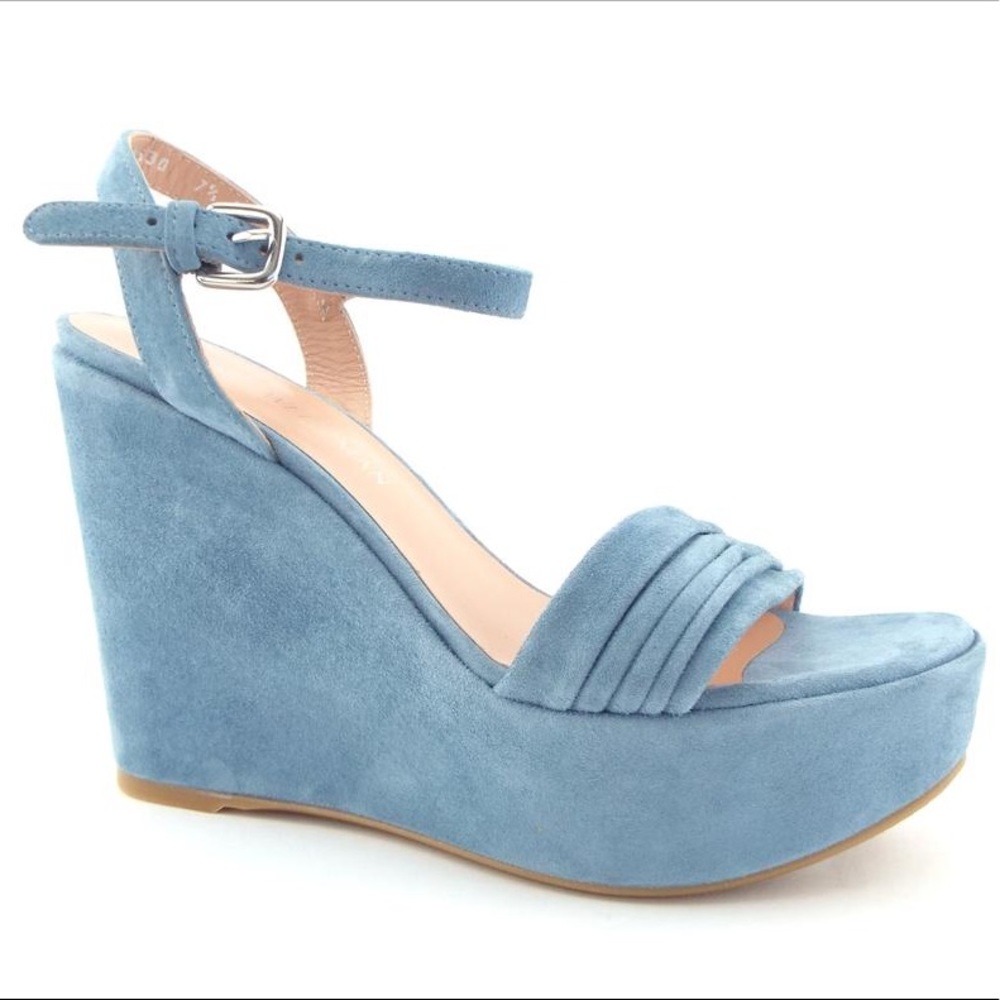 Stuart Weitzman Suede Blue Wedge Sandals